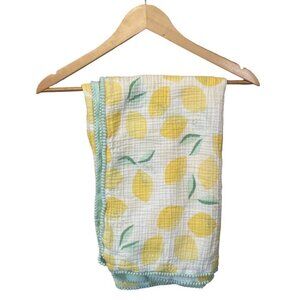 Cloud Island Cotton Swaddling Baby Blanket Lemons Leaves Pom Pom Trim